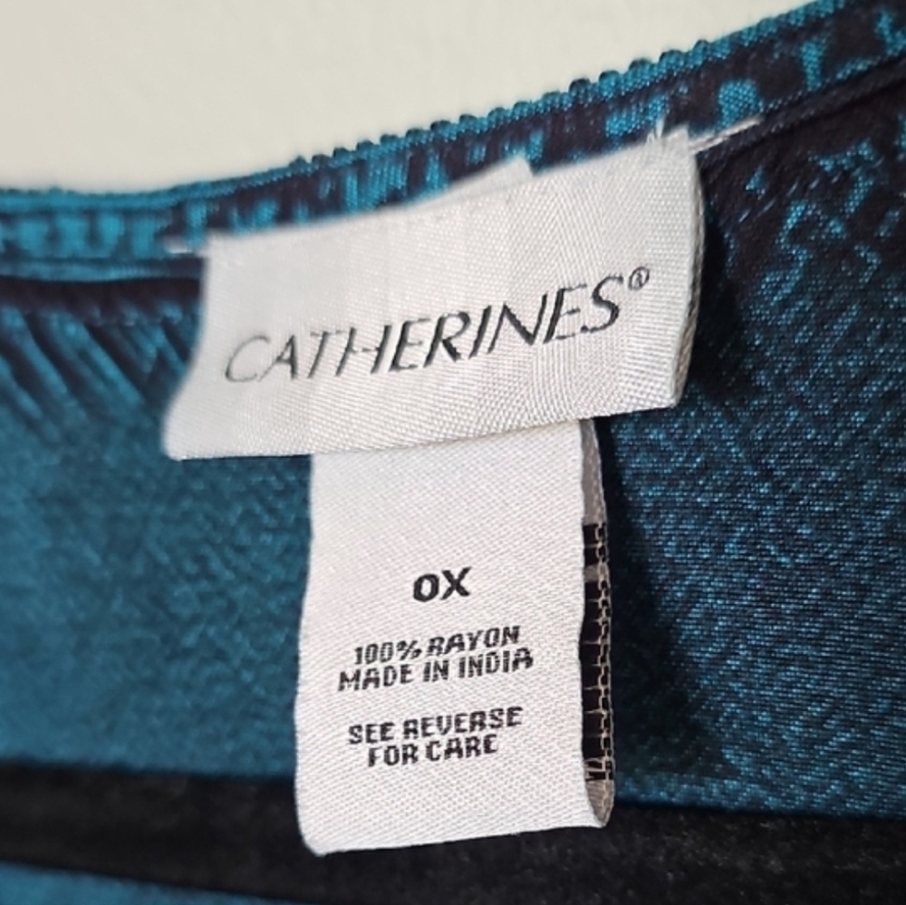 Catherines Fairy Goth Victorian Steampunk Teal Embroidered Maxi House Dress 0X - Picture 3 of 7